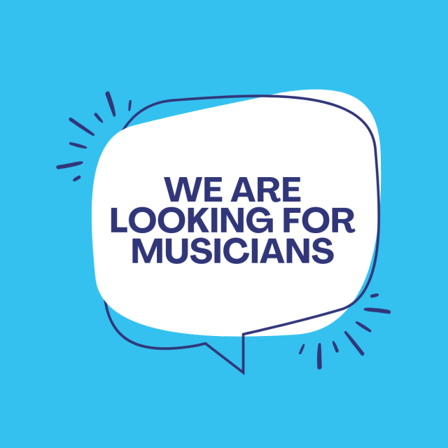 Image with text that we are looking for new musicians