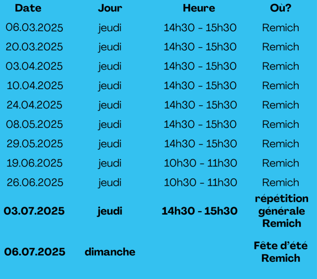 Dates des répétitions à Remich